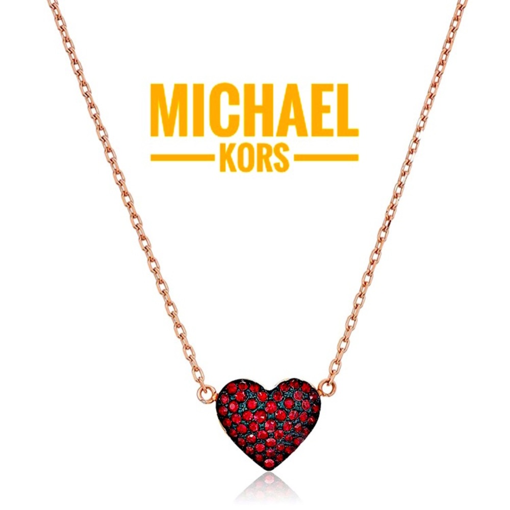 Michael Kors Red Heart Pendant Necklace Rose Gold